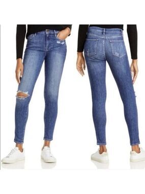 frame le high skinny Rise jeans Denim Solid Blue Saxon distressed 26